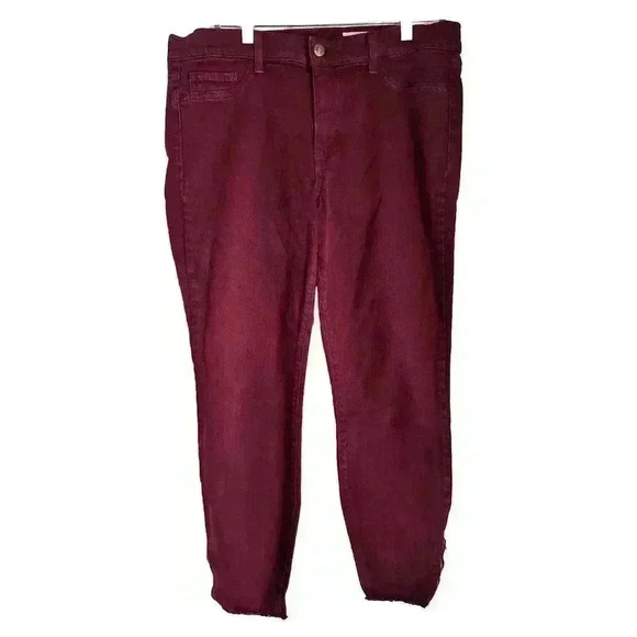 PISTOLA Crimson Burgundy Frayed Zip Ankle Moto Skinny Jeans size 32 US 14 - Picture 1 of 6